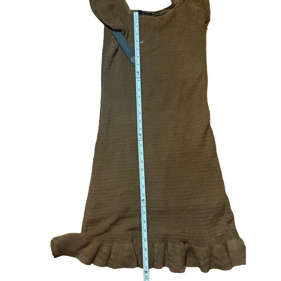 New House Of Harlow 1960 Knit Ruffle Square Neck sleeveless dress cinnamon - Picture 10 of 10